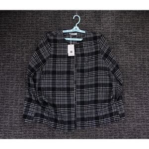 Grace Karin Top Womens Large Black Gray Plaid Flannel Sleeveless Open Front NWT